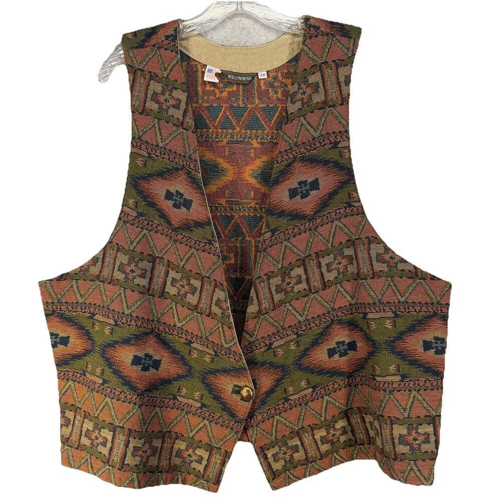 Vintage 90s Southwestern Aztec Tapestry Vest Women's Size 2X | Boho | Western